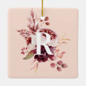 パステルモダンピンク&レッドフローラ付きイニシャル セラミックオーナメント (裏面)