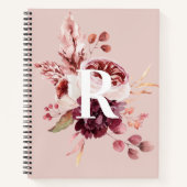 パステルモダンピンク&レッドフローラ付きイニシャル ノートブック (正面)