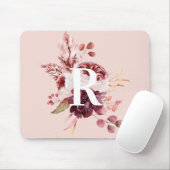 パステルモダンピンク&レッドフローラ付きイニシャル マウスパッド (マウス)