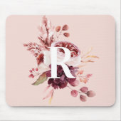 パステルモダンピンク&レッドフローラ付きイニシャル マウスパッド (正面)