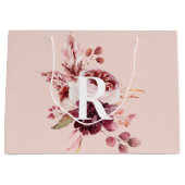 パステルモダンピンク&レッドフローラ付きイニシャル ラージペーパーバッグ (正面)