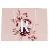 パステルモダンピンク&レッドフローラ付きイニシャル ラージペーパーバッグ (裏面)
