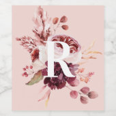 パステルモダンピンク&レッドフローラ付きイニシャル ワインラベル (シングルラベル)