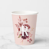 パステルモダンピンク&レッドフローラ付きイニシャル 紙コップ (裏面)