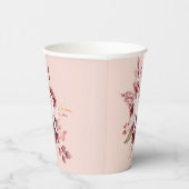 パステルモダンピンク&レッドフローラ付きイニシャル 紙コップ (右)