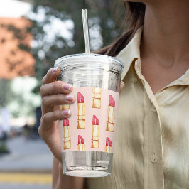 パステルモダンピンク&レッドリップスティックのパタガーリーーン アクリルタンブラー