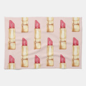 パステルモダンピンク&レッドリップスティックのパタガーリーーン キッチンタオル (横)