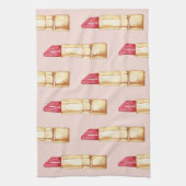 パステルモダンピンク&レッドリップスティックのパタガーリーーン キッチンタオル (縦)