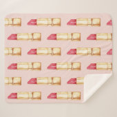 パステルモダンピンク&レッドリップスティックのパタガーリーーン シェルパブランケット (正面(横))