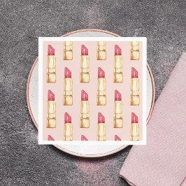 パステルモダンピンク&レッドリップスティックのパタガーリーーン スタンダードカクテルナプキン