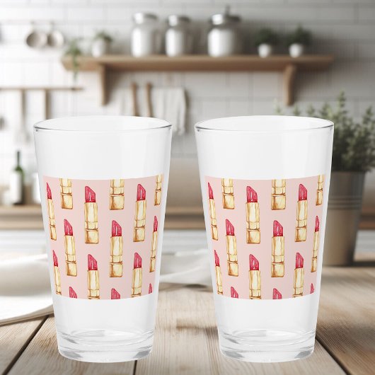 パステルモダンピンク&レッドリップスティックのパタガーリーーン タンブラーグラス