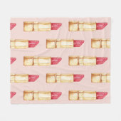 パステルモダンピンク&レッドリップスティックのパタガーリーーン フリースブランケット (正面(横))