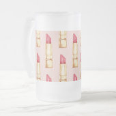 パステルモダンピンク&レッドリップスティックのパタガーリーーン フロストグラスビールジョッキ (正面左)