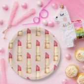 パステルモダンピンク&レッドリップスティックのパタガーリーーン ペーパープレート (パーティー)