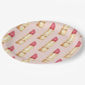 パステルモダンピンク&レッドリップスティックのパタガーリーーン ペーパープレート (アングル)