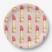 パステルモダンピンク&レッドリップスティックのパタガーリーーン ペーパープレート (正面)