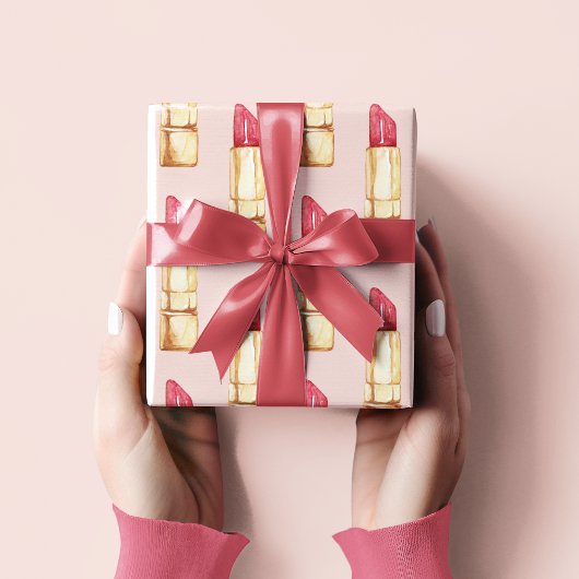 パステルモダンピンク&レッドリップスティックのパタガーリーーン ラッピングペーパー