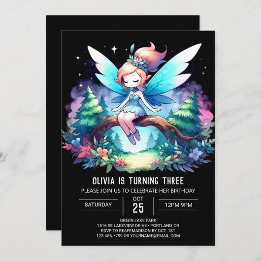 パステルモダンフェアリー誕生日 招待状 (正面/裏面)