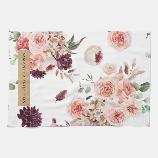 パステルモダンフラワー&クラフトギフトパーソナライズされたギフト キッチンタオル (横)