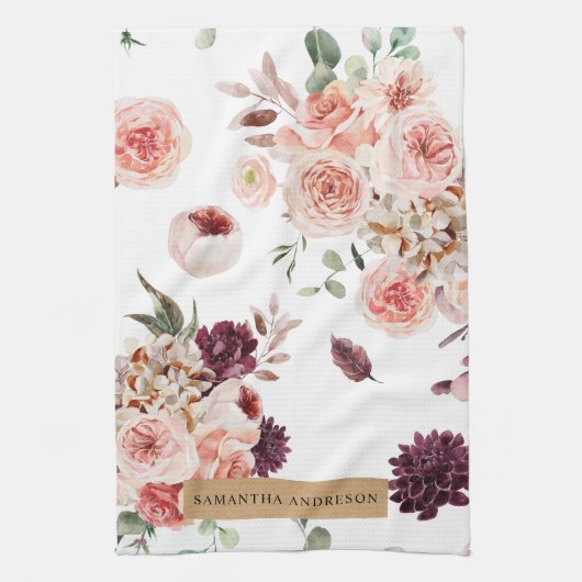 パステルモダンフラワー&クラフトギフトパーソナライズされたギフト キッチンタオル (縦)