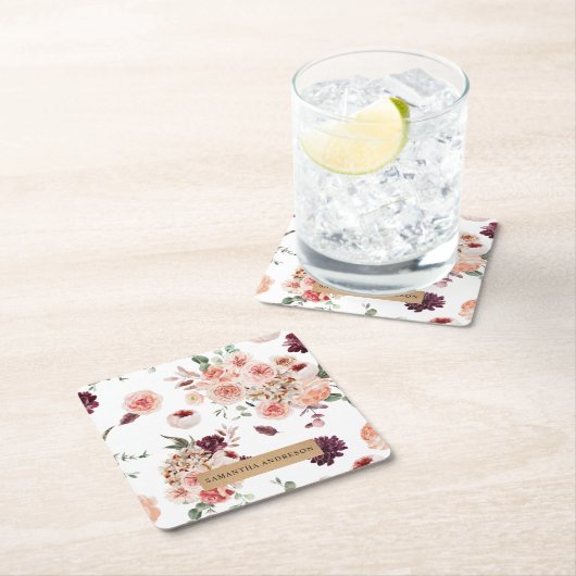 パステルモダンフラワー&クラフトギフトパーソナライズされたギフト スクエアペーパーコースター (インサイチュ)