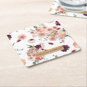 パステルモダンフラワー&クラフトギフトパーソナライズされたギフト スクエアペーパーコースター (アングル)