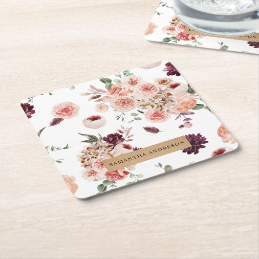 パステルモダンフラワー&クラフトギフトパーソナライズされたギフト スクエアペーパーコースター (アングル)