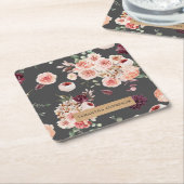 パステルモダンフラワー&クラフトギフトパーソナライズされたギフト スクエアペーパーコースター (アングル)