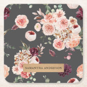 パステルモダンフラワー&クラフトギフトパーソナライズされたギフト スクエアペーパーコースター (正面)
