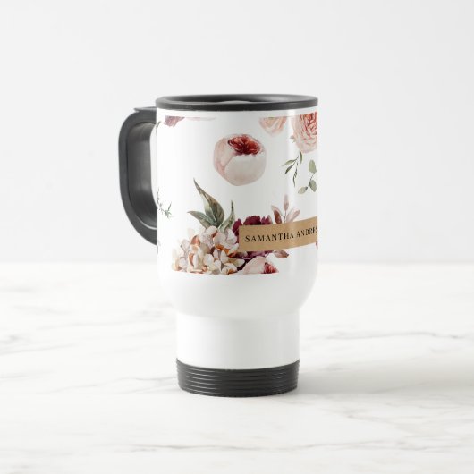 パステルモダンフラワー&クラフトギフトパーソナライズされたギフト トラベルマグ (正面左)