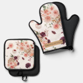 パステルモダンフラワー&クラフトギフトパーソナライズされたギフト 鍋つかみ&鍋敷きセット (正面/裏面)