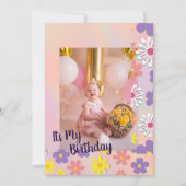 パステルモダンフローラフォト誕生日カード 案内状 (正面)