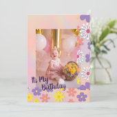 パステルモダンフローラフォト誕生日カード 案内状 (スタンド正面)