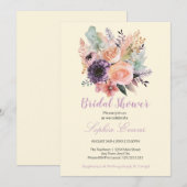 パステルモダンフローラブーケイエローブライダルシャワー 招待状 (正面/裏面)