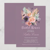 パステルモダンフローラブーケパープルブライダルシャワー 招待状 (正面/裏面)