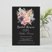 パステルモダンフローラブーケブラックブライダルシャワー 招待状 (スタンド正面)