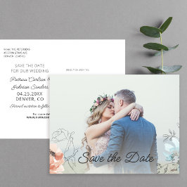 パステルモダンフローララインスケッチ結婚写真 案内ポストカード