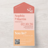 パステルモダンブライトピーチ&コーラルフォトズ結婚ズ オールインワン招待状 (内側)