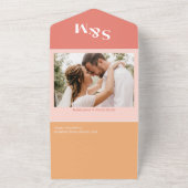 パステルモダンブライトピーチ&コーラルフォトズ結婚ズ オールインワン招待状 (外側)