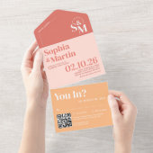 パステルモダンブライトピーチ&コーラルフォトズ結婚ズ オールインワン招待状 (貼ってはがせる)