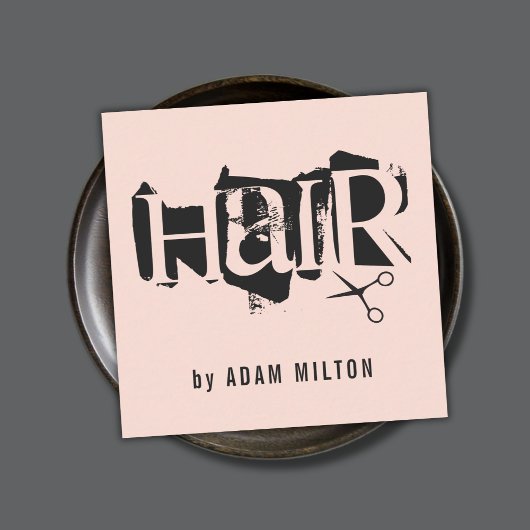 パステルモダンブラックハサミ美容師 スクエア名刺