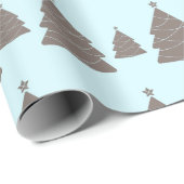 パステルモダンブルーとグレークリスマスツリー ラッピングペーパー (ロールコーナー)