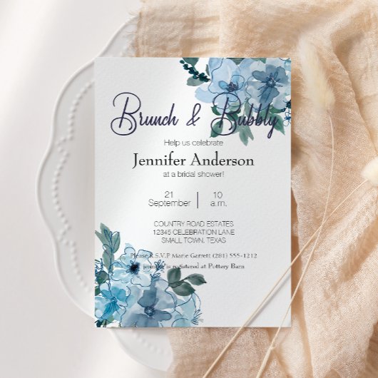 パステルモダンブルーウォーターカラーブライダルシャワーブランチ