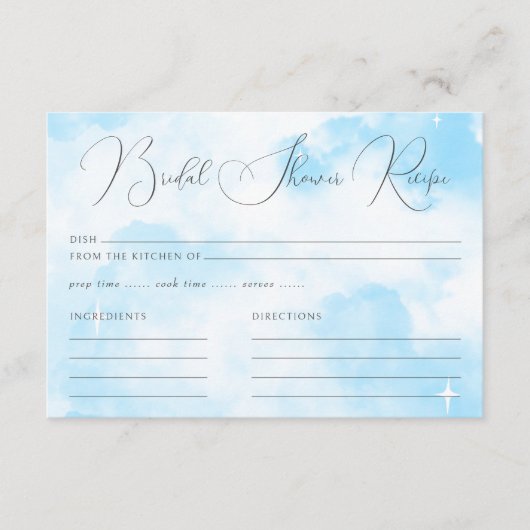 パステルモダンブルークラウドナインブライダルシャワーレシピ エンクロージャーカード (正面)