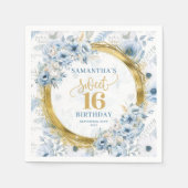 パステルモダンブルースウィート16金ゴールドグリッターパーティー スタンダードカクテルナプキン (正面)
