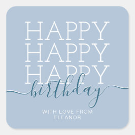 パステルモダンブルーハッピーバースデー スクエアシール
