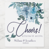 パステルモダンブルーバラフローラ結婚ズ ワインラベル (シングルラベル)