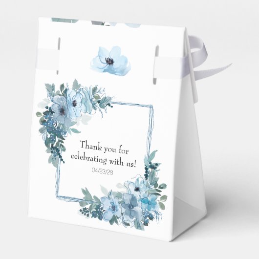 パステルモダンブルーバラフローラ結婚式の引き出物ボックス フェイバーボックス (裏面サイド)