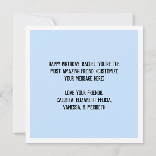 パステルモダンブルーフレンズフォトコラージュ誕生日 カード (裏面)