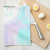 パステルモダンブルー&パープルウォーターカラーモノグラム キッチンタオル (四つ折り)